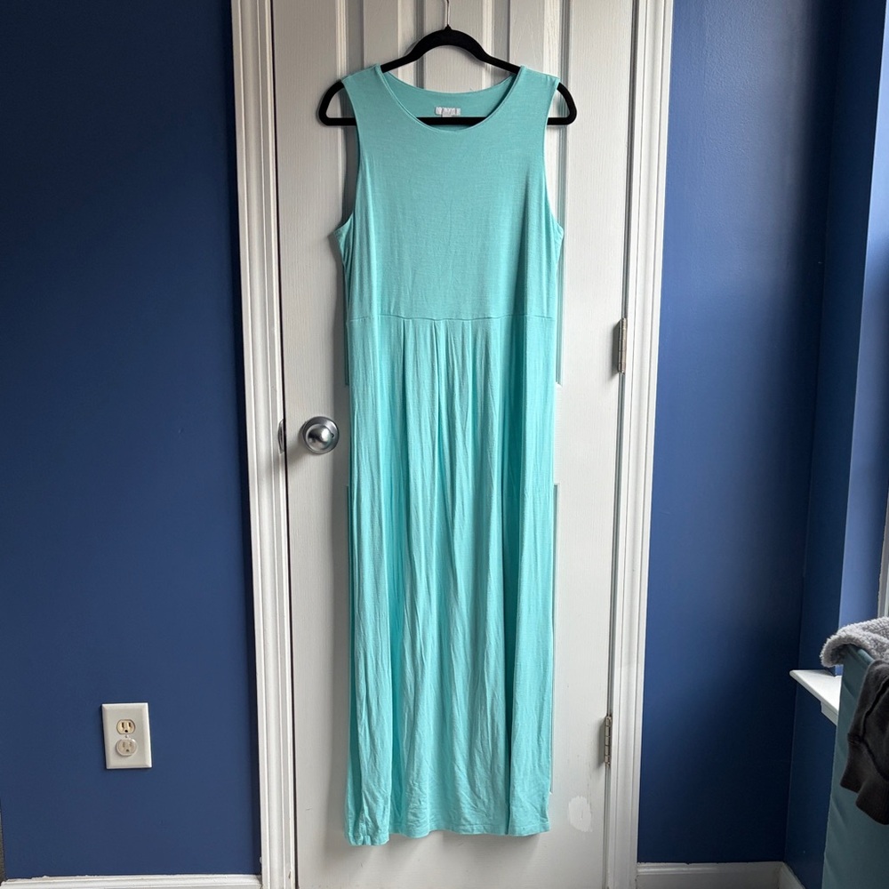 J. Jill Women's M Turquoise Side Slit Tank Maxi Dress Stretchy Coastal Beach
